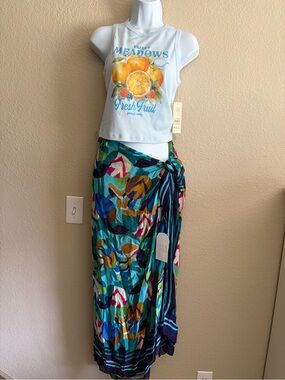 Turquoise Multicolor Rivera Sun Wrap Maxi Skirt - Teal Floral Print